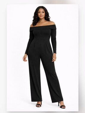 NWT Sierra Darien Black Cocktail Party Dress Off Shoulder Jumpsuit Medium